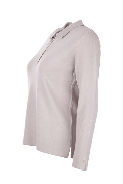 Desen Women's Polo Neck Collar and Sleeve Buttoned Blouse