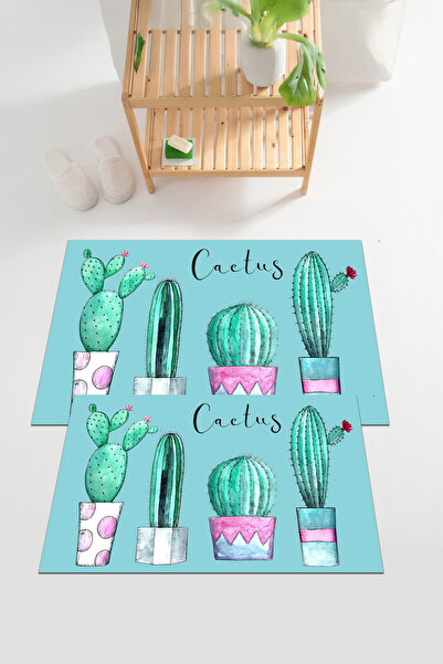 EVİMSEN Set de toaletă pentru baie, model cactus colorat, lavabil și anti-alu...