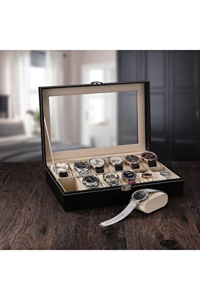 varioshop Cutie organizatoare pentru 12 ceasuri, brățări și bijuterii, piele ecologică, capac transparent