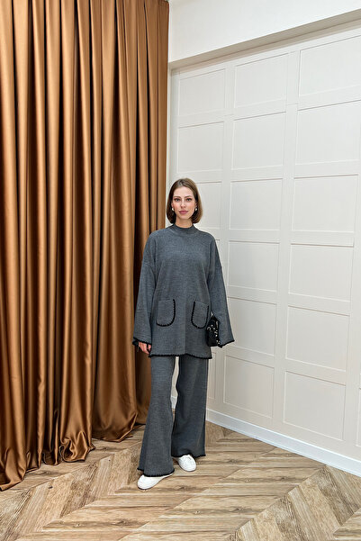 Stilife Σετ πλεκτό κοστούμι τσέπης ανθρακί