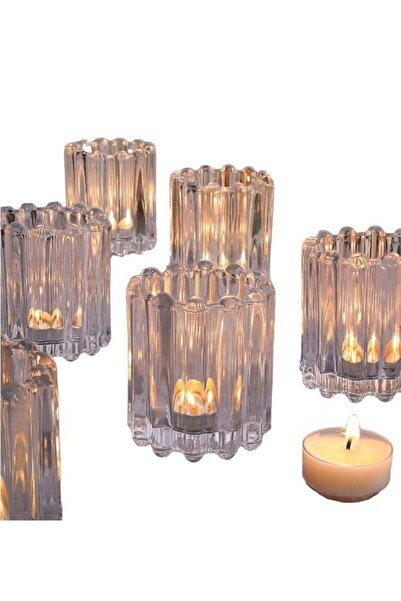 Generic Set of Clear Glass Ribbed Tealight Holders – Vintage Decorative Candl...