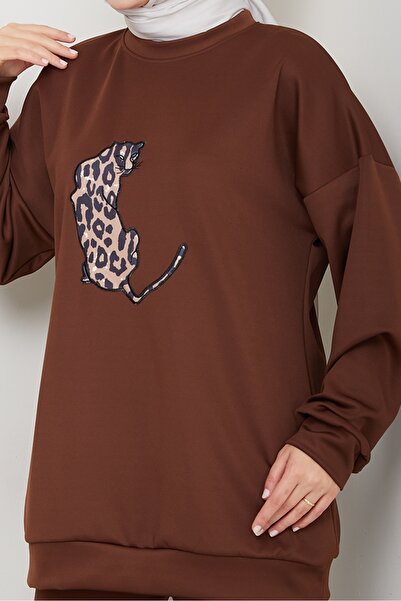 Bestenur Διπλό Σετ Κεντημένο με Τίγρη 1648 - Καφέ