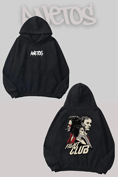 Anetos Fight Club 0 Spate cu imprimeu Negru cu glugă Swea tricou