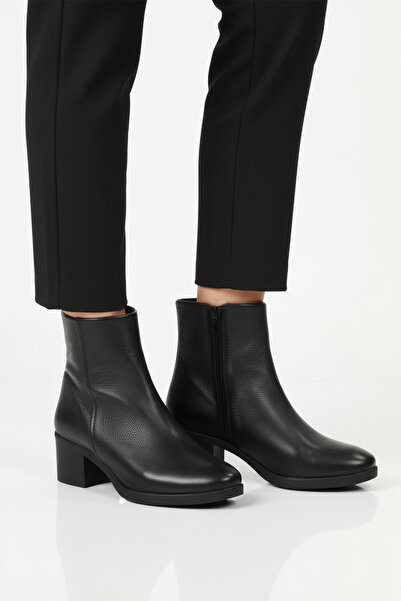 AYAKMOD Μαύρες γνήσιες δερμάτινες γυναικείες μπότες με φερμουάρ 92162-1 Z