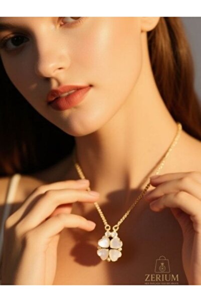 ZERİUM Gizli Kalplerin Sırrı – Mıknatıslı Açılır Çelik Yonca Kolye