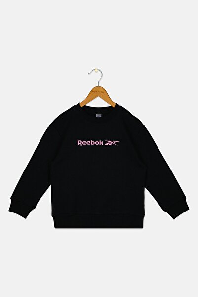 Reebok سويت شيرت رياضي خارجي بأكمام طويلة مناسب للفتيات الصغيرات، أسود