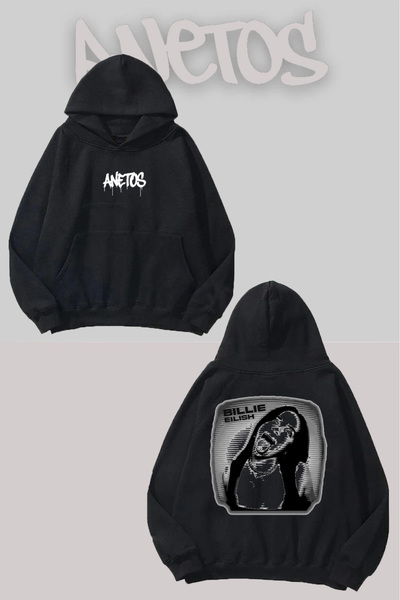 Anetos Billie Eilish 3 Sırt cu imprimeu Negru cu glugă Swea tricou