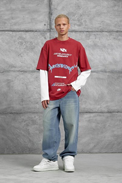 NOMARC Red Nmrc Areswing Written Oversized Piece Sleeve Sweatshirt