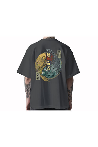 Koi Art Design Koi Fish / قصة فضفاضة تي شيرت للجنسين / 95% قطن عالي الجودة / ...