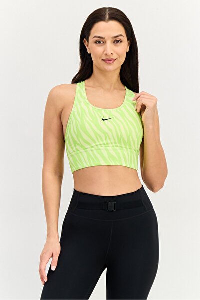 Nike حمالة صدر رياضية مبطنة بشعار العلامة التجارية للنساء، لون أخضر ليموني