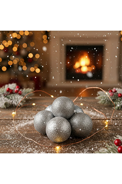6’lı 4 cm Gümüş Yılbaşı Ağaç Süsü Seti – Parlak Noel Topu Dekorasyon