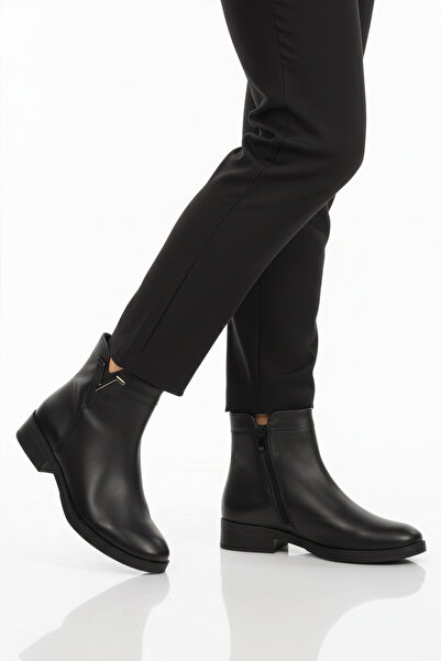 AYAKMOD حذاء نسائي أسود من الجلد الطبيعي مع بطانة من الصوف غير قابل للانزلاق ...