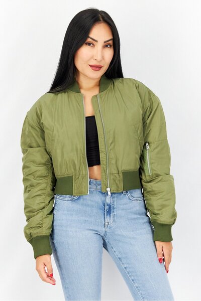 NA-KD Women Plain Bomber Jacket, Khaki