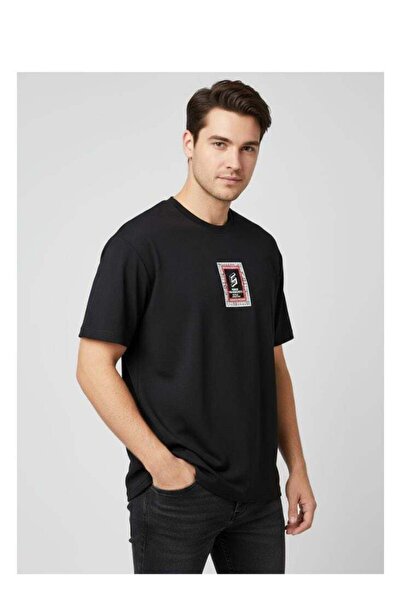 Premium Black T-Shirt with Red and White Patch – Modern Fit Casual Wear