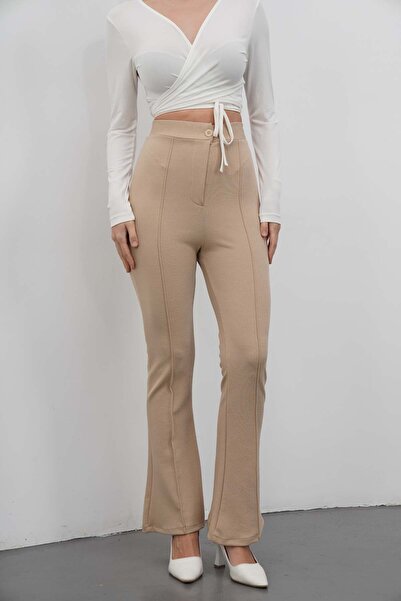 makarimato Women's Crepe Fabric Lycra Front Crocheted Flare Leg Palazzo Trousers