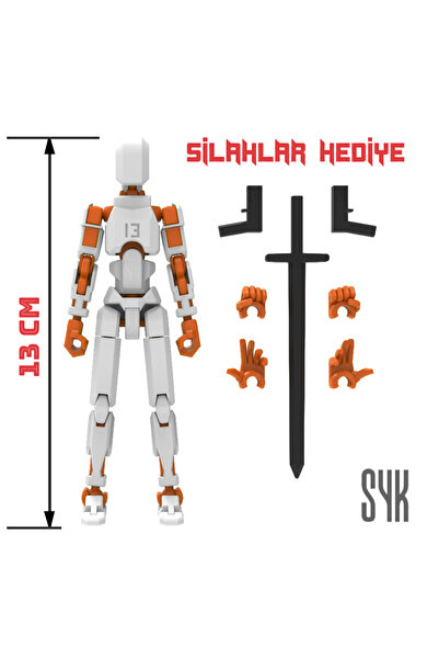 SYK Design Robot 13 Dummy Beyaz Turuncu Tüm Eklemleri Hareketli Aksiyon Figür...
