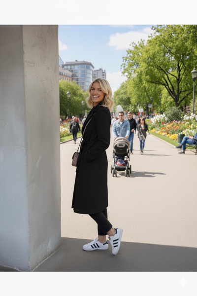 LİMABEL Mlssa Coat Black Belted Pocketed Long Cashmere Winter Women's Coat-1