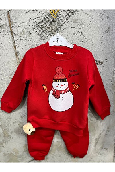 Beybisi Unisex Children's 3-Thread Fleece-Lined Printed Tracksuit Pajama Set with Toy Gift