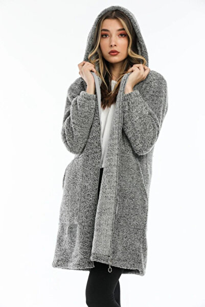 KSV Collection Women's Gray Zippered Plush Wellsoft Cardigan