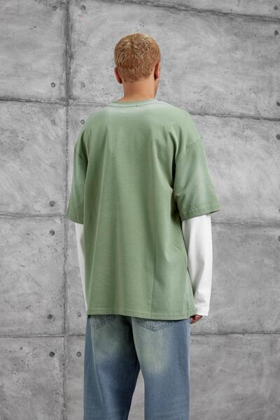 NOMARC Χακί Σεμπιζέγκα με τύπωμα τεμαχίων μπλούζα με μανίκια