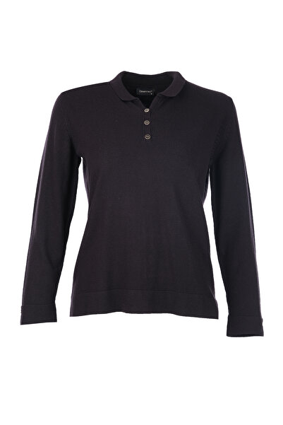 Desen Women's Polo Neck Collar and Sleeve Buttoned Blouse