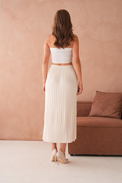 Işşıl 10574-Midi Length Stretchy Knit Pencil Skirt