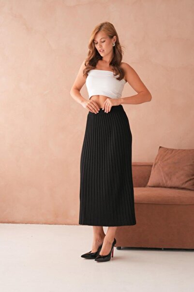 Işşıl 10574-Midi Length Stretchy Knit Pencil Skirt