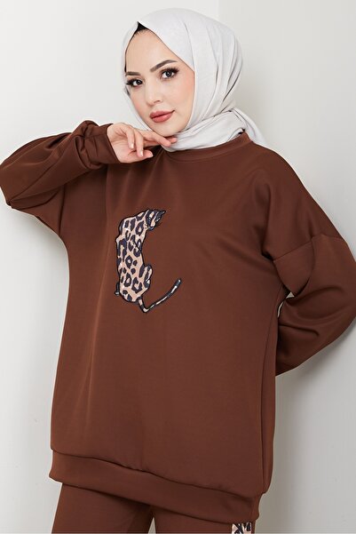 Bestenur Διπλό Σετ Κεντημένο με Τίγρη 1648 - Καφέ