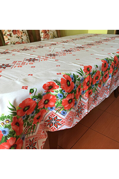 Five Store 100% cotton tablecloth, Traditional Poppies, 150 x 150 cm, Red-White, 1 pc