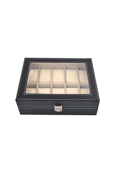 varioshop organizer box for 10 watches, bracelets and jewelry — faux leather, transparent lid, mag