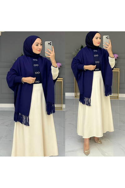 FATELLA KADIN UCU PÜSKÜLLÜ TRİKO PRENSES MODEL ŞAL PANÇO