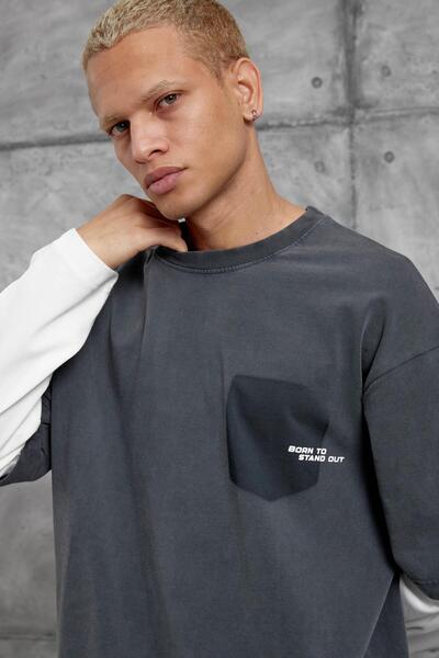 NOMARC Smoked Born to Stand Written Piece Sleeved Sweatshirt