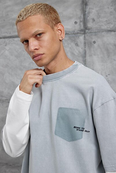 NOMARC Сірий світшот з написом BORN TO STAND