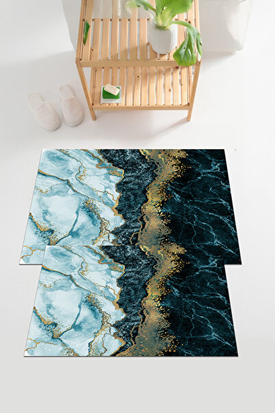 EVİMSEN Set de toaletă digitală cu imprimeu pentru covoraș de baie, lavabil ș...