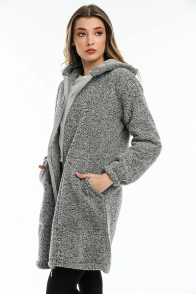 KSV Collection Women's Gray Zippered Plush Wellsoft Cardigan