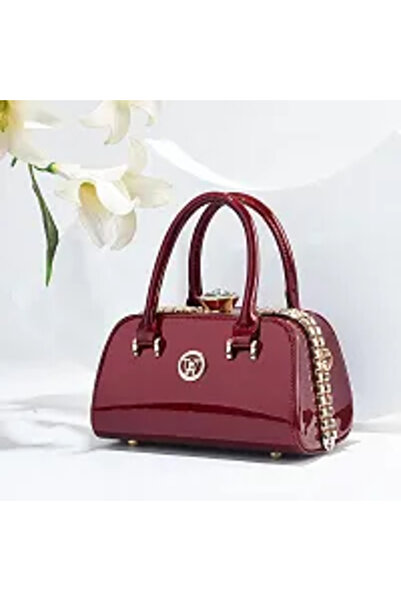 dorbe Glossy Burgundy Handbag With Chain Detail