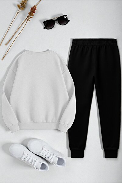 uyguntarz Unisex-Sweatshirt mit Band-Design und Rundhalsausschnitt, zweiteiliges Trainingsanzug-Set