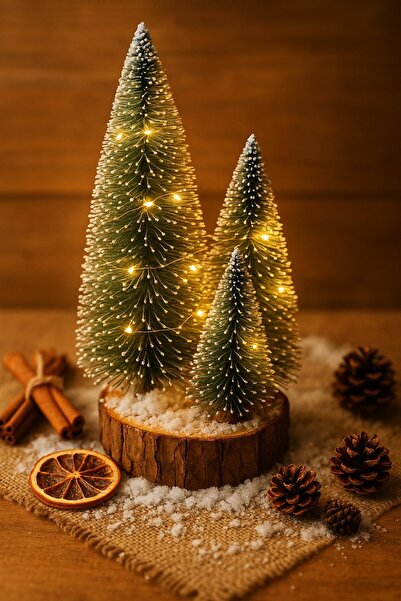HediyeFilesi Set of 4 Mini Christmas Trees with Led Lights – Set of 4 Tabletop Decorations (23cm, 18cm, 12cm, 13cm)
