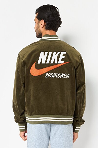 Nike Men Sportswear Fit Long Sleeve Outdoor Bomber Jacket, Army Green