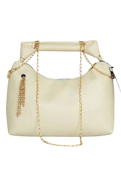 Budi حقيبة جلدية بحزام سلسلة - كريمي