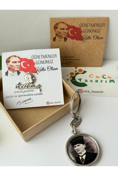 cacatasarım Atatürk Yaka Rozeti ve Anahtarlık Broş Set 24 Kasım Öğretmenler G...