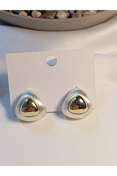 EUROAKSESUAR أقراط نحاسية مرصعة باللؤلؤ بتفاصيل مثلثة