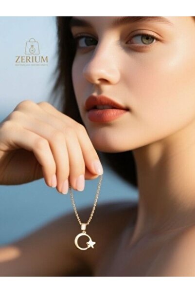ZERİUM قلادة لونا ستار - قلادة نسائية أنيقة باللون الذهبي مع شكل الهلال والنجمة