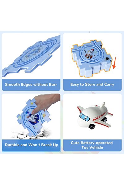 MACVI ® Educational Puzzle Set, 25 pcs, car & plane track, blue space design, 47×38 cm, 3+ yrs