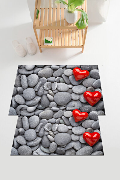 EVİMSEN Set de toaletă pentru covoraș de baie model Heart Stone, digital cu i...