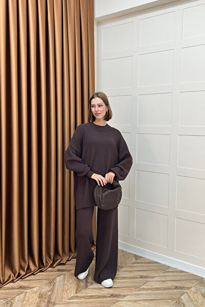 Stilife Σετ Πλεκτό Διπλό Dilşah Angora Καφέ