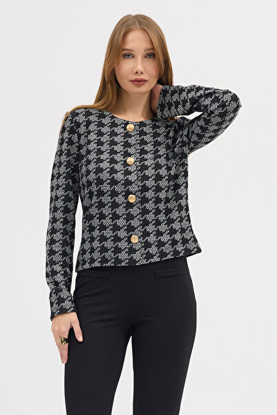 Laranor Pattern 2 Gold Button Detail Ethnic Pattern Cotton Viscose Jacket Cardigan Day and Night Chic