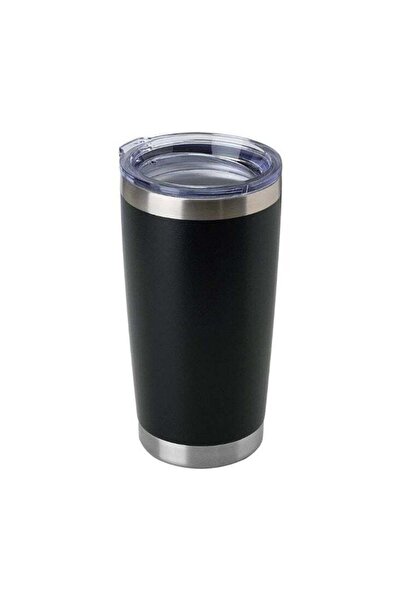 Generic كوب قهوة أسود من الفولاذ المقاوم للصدأ مع غطاء شفاف - كوب معزول بجدار...