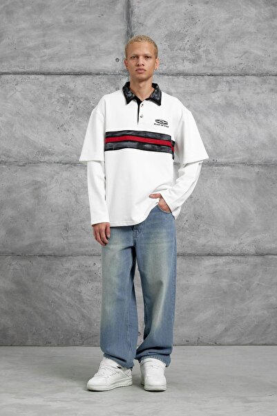 NOMARC Λευκό φούτερ Nmrc με λαιμόκοψη πόλο με μανίκια oversized