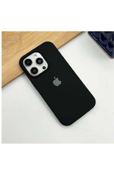 Generic غطاء سيليكون سائل مع شعار لهاتف iPhone 15 Series باللون الأسود